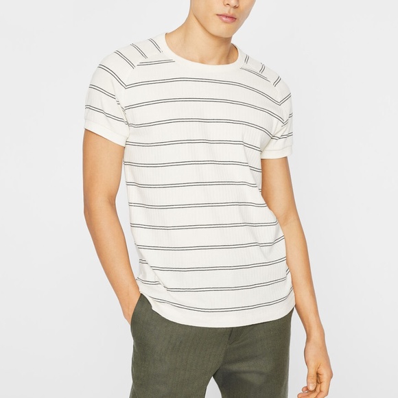 Refined Rib Stripe Tee - Brand New - NEVER WORN - White Base